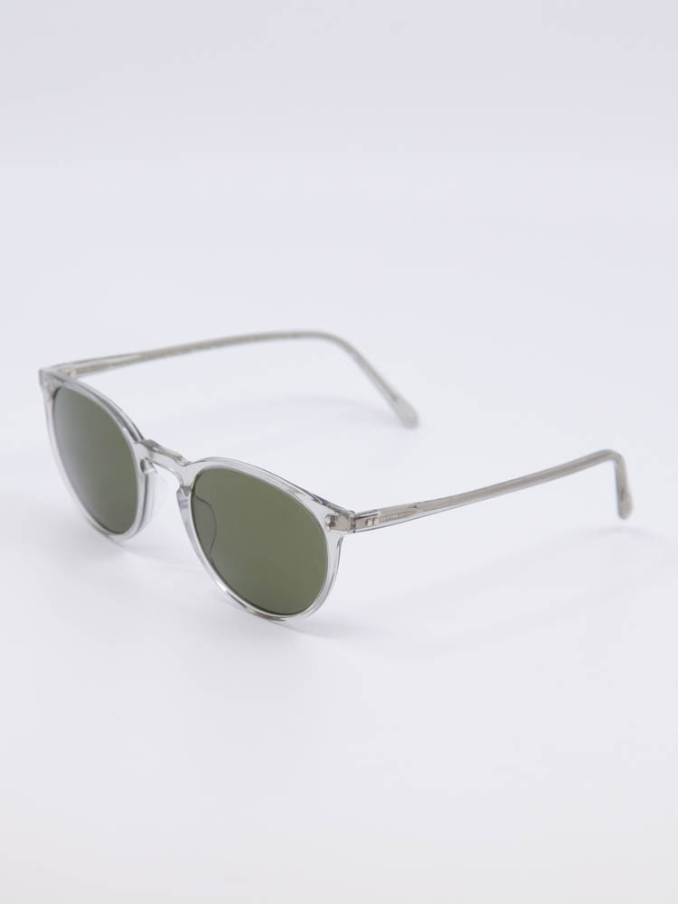Rund solbrille med transparent ramme og grønne glass