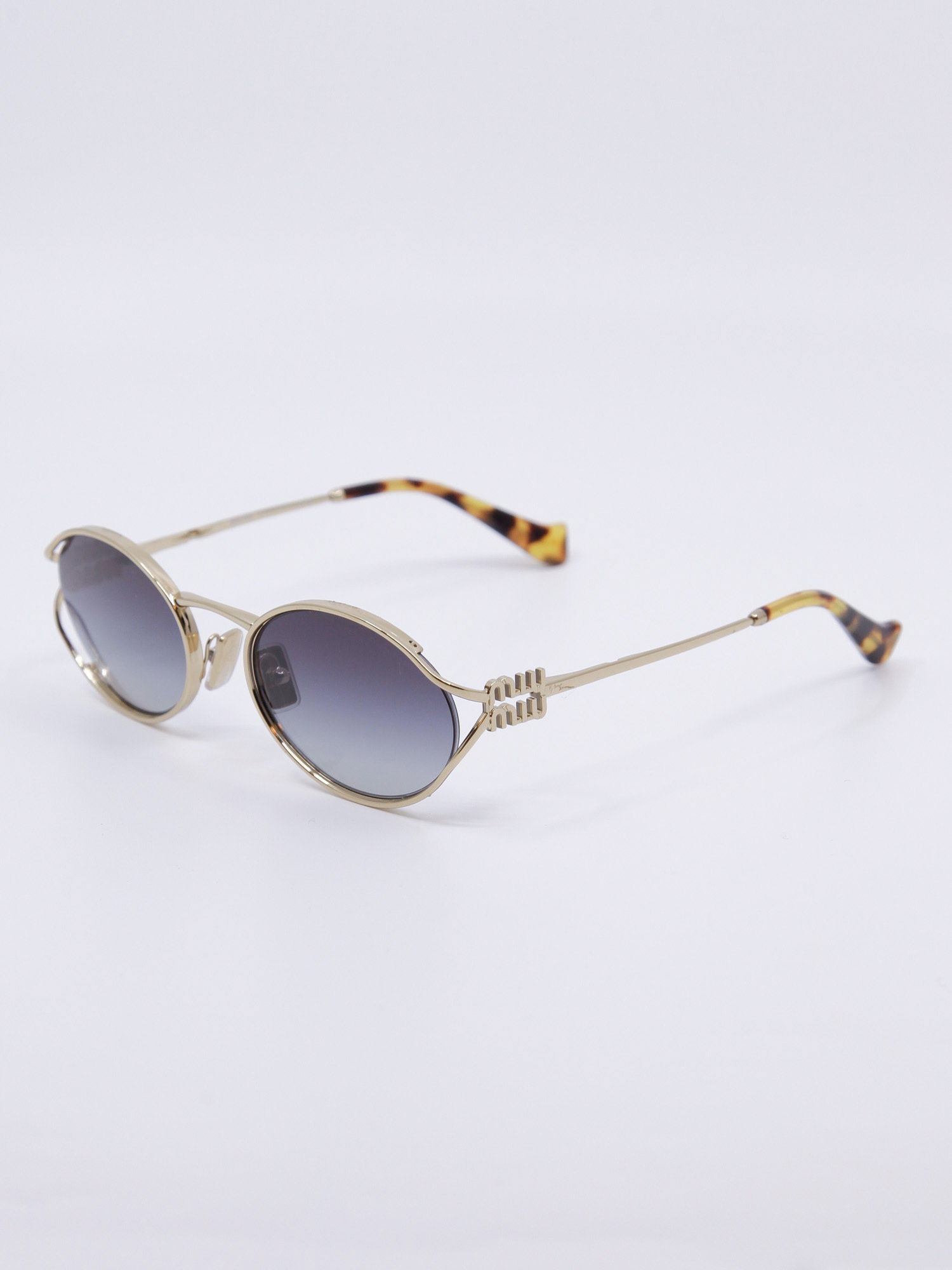 Metallsolbrille i gull med graderte blå solbrilleglass