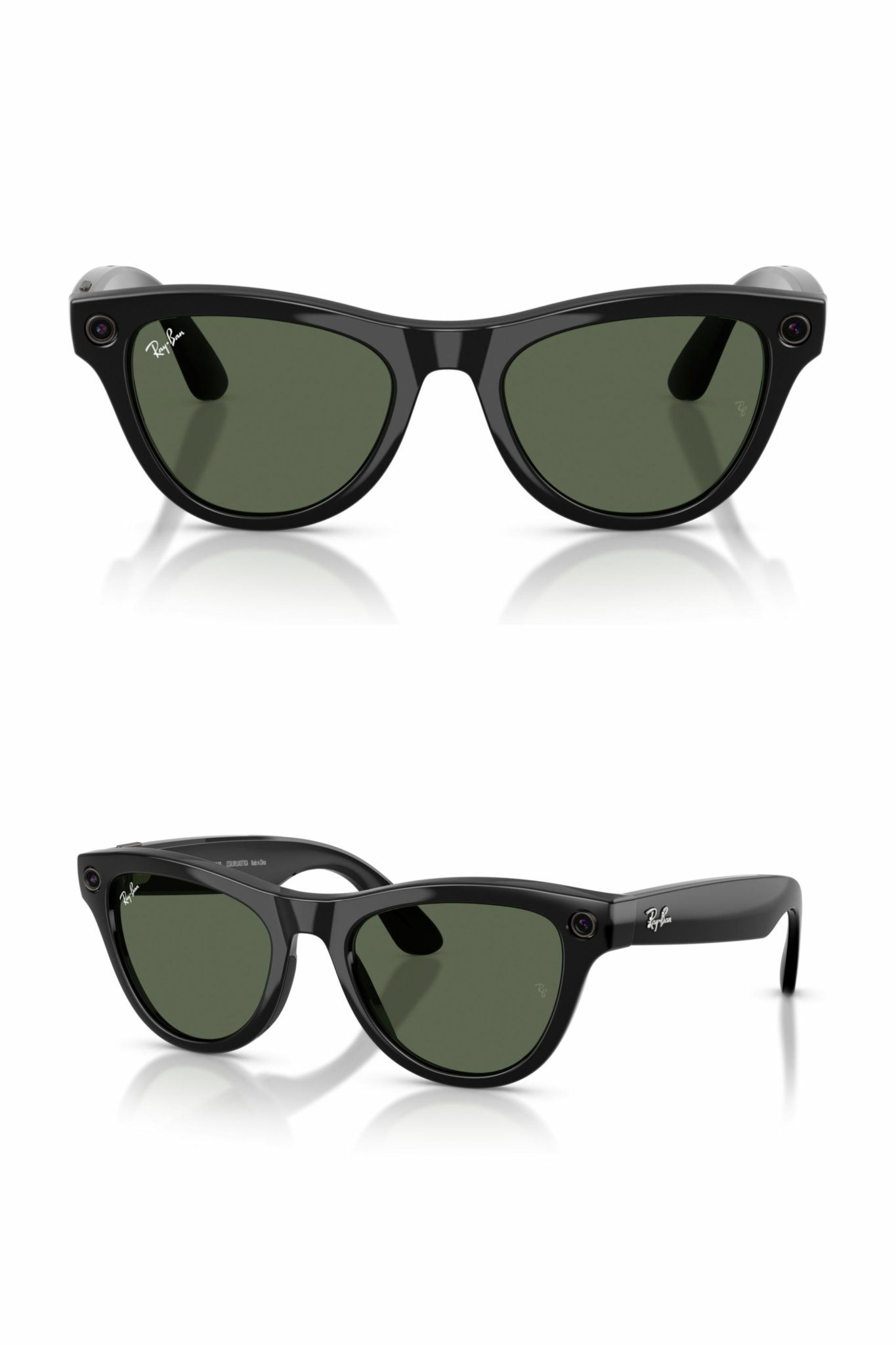 Solbrille med svart ramme og grønne glass