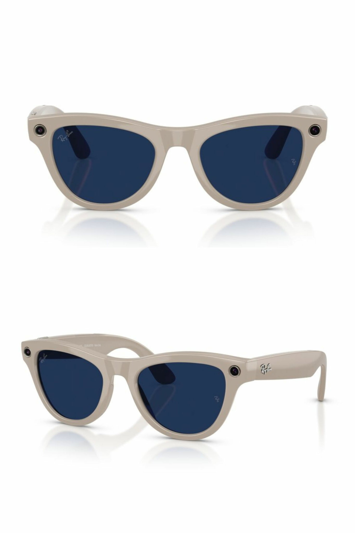 Solbrille med lys ramme og mørkeblå glass