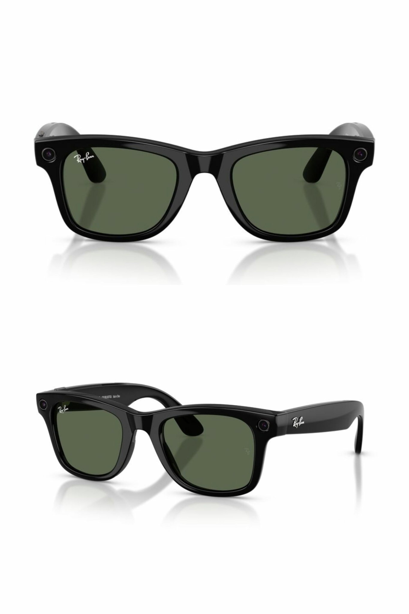 Solbrille med svart ramme og grønne glass