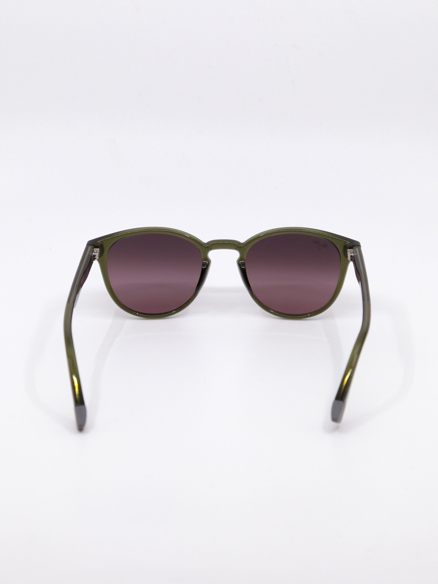Klassisk rund solbrille med grønn ramme og rosa glass