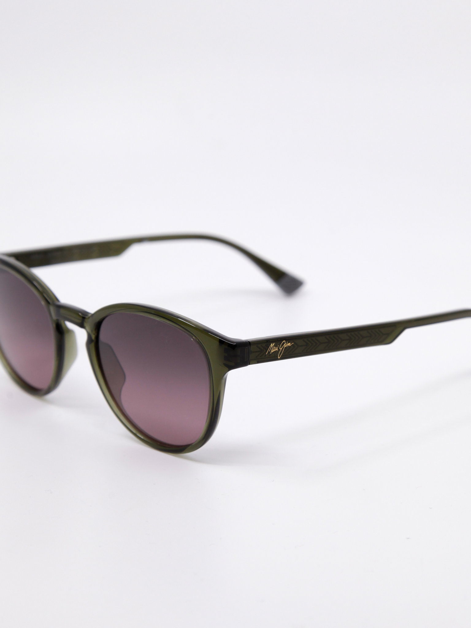 Klassisk rund solbrille med grønn ramme og rosa glass