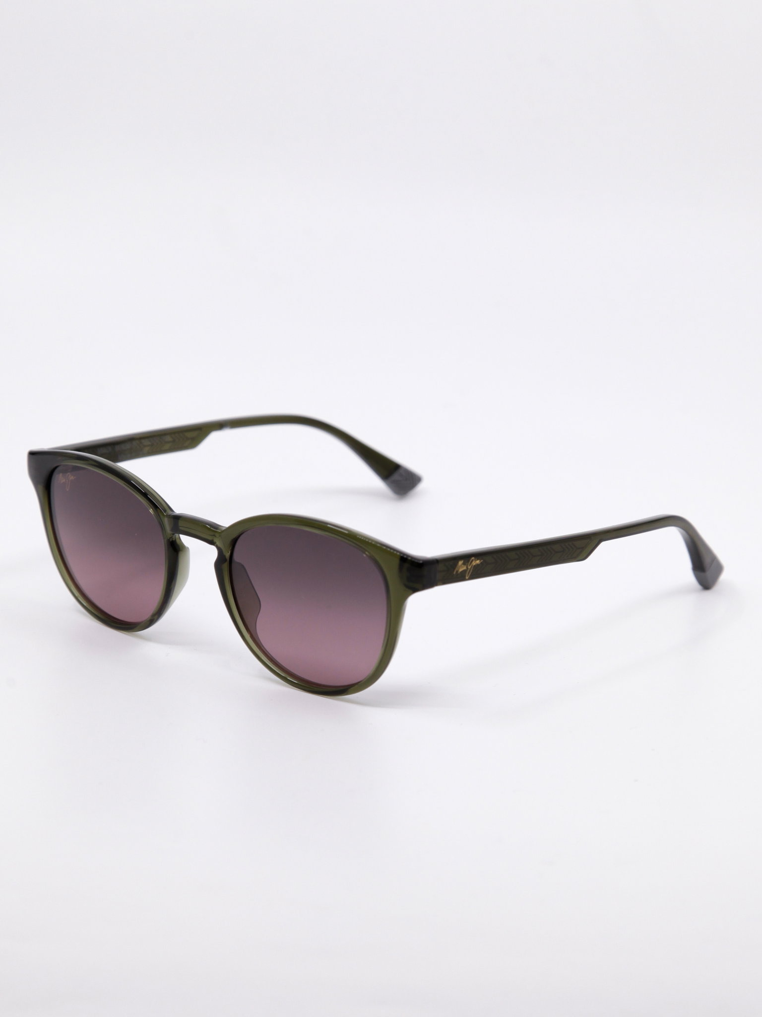 Klassisk rund solbrille med grønn ramme og rosa glass