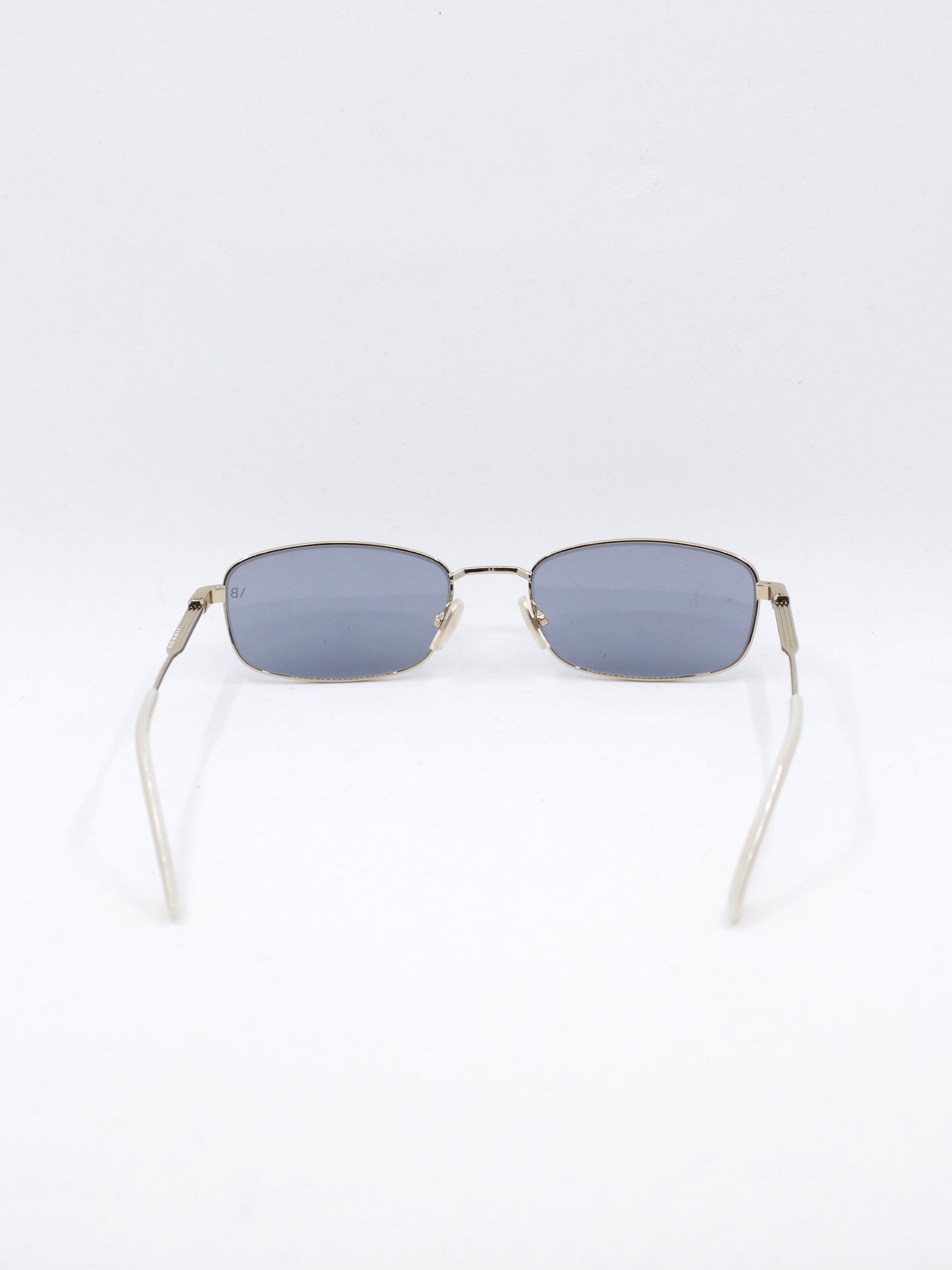 Smal metallsolbrille med blå glass