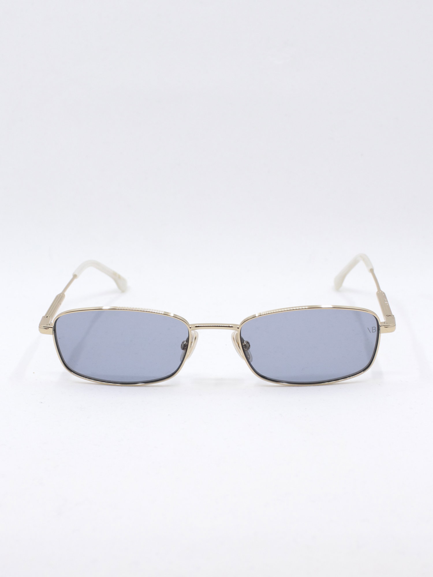 Smal metallsolbrille med blå glass