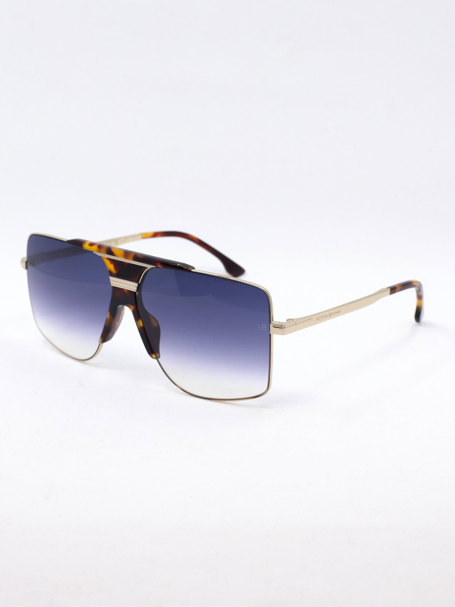 Bred pilotsolbrille i metall med blå graderte solbrilleglass