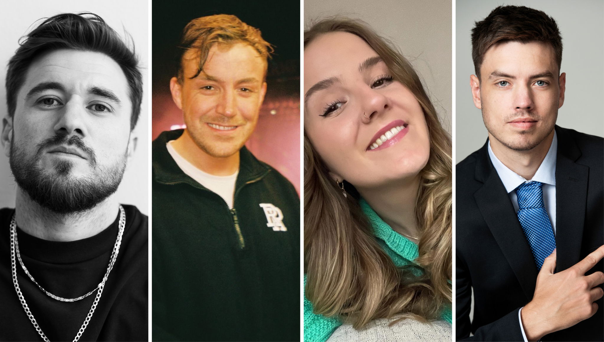 De norske vinnerne av Top 20 under 30 fra Norge, Fra venstre: Aldin Duratovic, Dennis Kiil, Mina Ingebretsen og Peder Benjamin Hagen. (Collage: NOMEX)